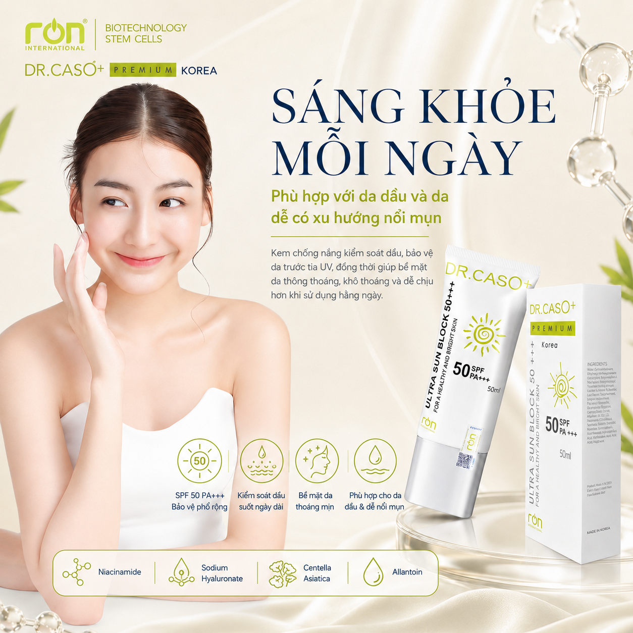 Dr.Caso+ Premium Ultra sun block SPF 50+ PA+++50ml/Kem chống nắng SPF 50+ Pa+++